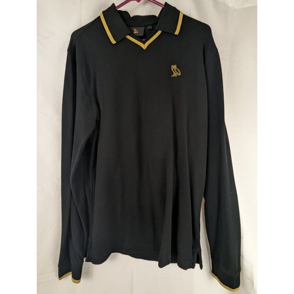 OCTOBER'S VERY OWN Sz. Small Long Sleeve Polo Black & Gold OVO Drake New w/ Tags